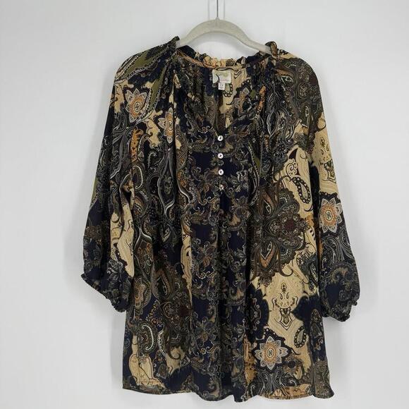 Fig & Flower top 1x dark floral relaxed artsy work career business career - Picture 1 of 6